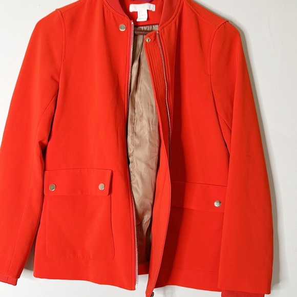 H&M red pocket zip blazer jacket coat women size Small 4 - Picture 3 of 6